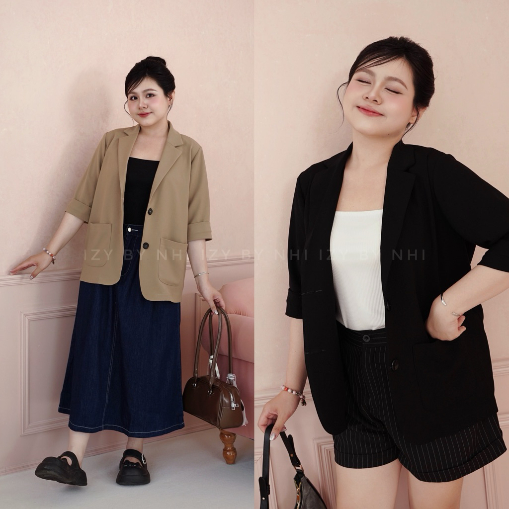 ÁO KHOÁC BLAZER BIGSIZE TAY LỠ CÓ TÚI MỘT LỚP - BLAZER BIG SIZE THIẾT KẾ - IZY BY NHI