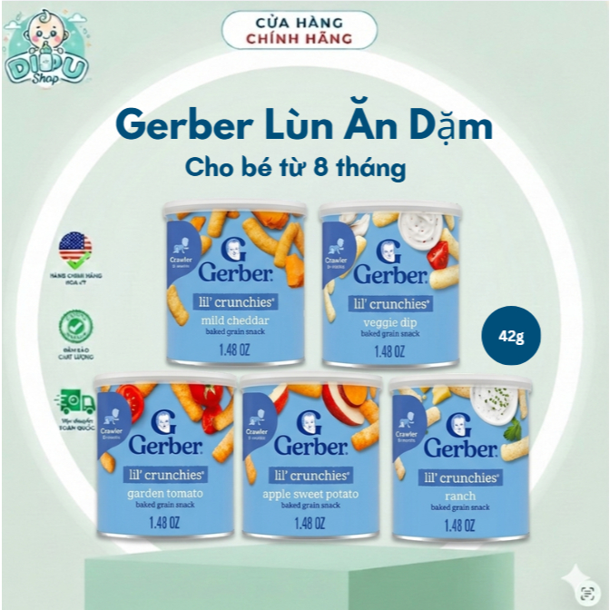 Bánh Gerber lùn Lil' Crunchies phô mai dạng que, đồ ăn dặm Gẻber cho bé
