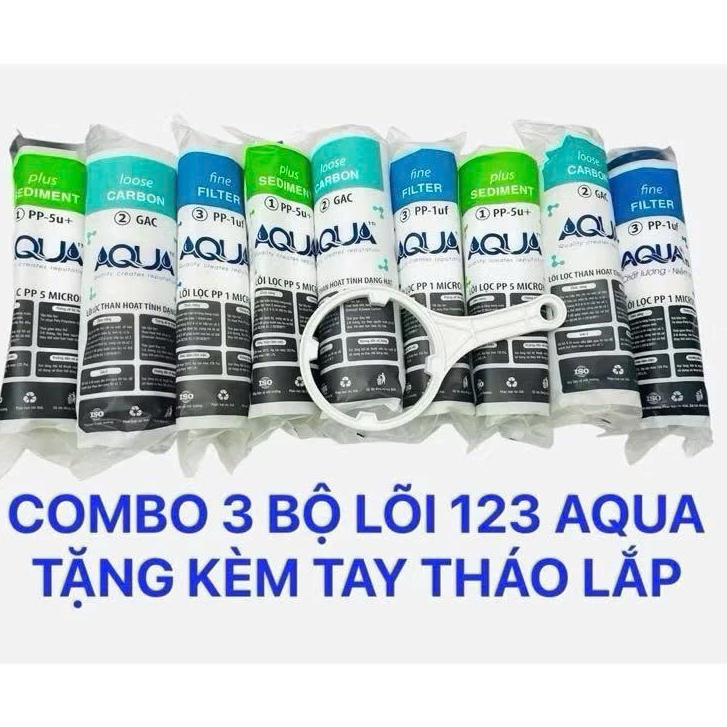 { Combo 9 ]]Lõi lọc nước AQUA 123.(TẶNG TAY THÁO NẮP) Bao gồm 3 lõi số 1, 3 lõi số 2 và 3 lõi số 3