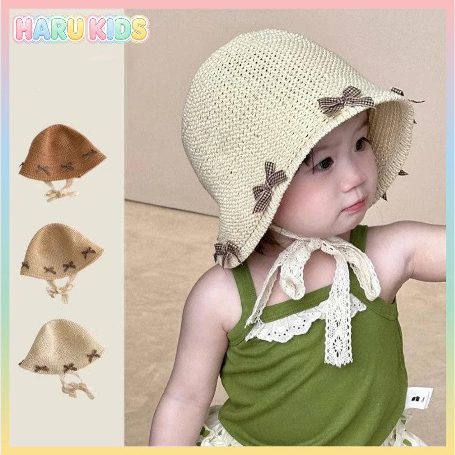 Mũ Rơm Ren Cho Bé 49-52cm Đi Biển Có Nơ Xinh, Mũ Cói Mềm Thoáng Mát Mùa Hè Trẻ Em [MH13]
