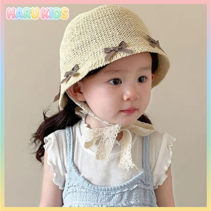 Mũ Rơm Ren Cho Bé 49-52cm Đi Biển Có Nơ Xinh, Thoáng Mát, Che Nắng Nhẹ, Bé Đội Dễ Chịu [MH13]