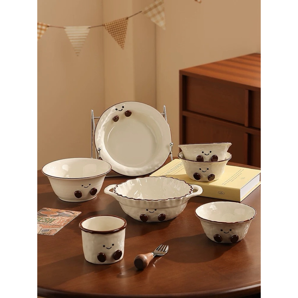 [Hoả Tốc] Bộ bát đĩa, tô ăn mì 2 quai Pang Pang cute, gốm sứ dễ thương, bát sứ cute - Tiệm gốm Chôla