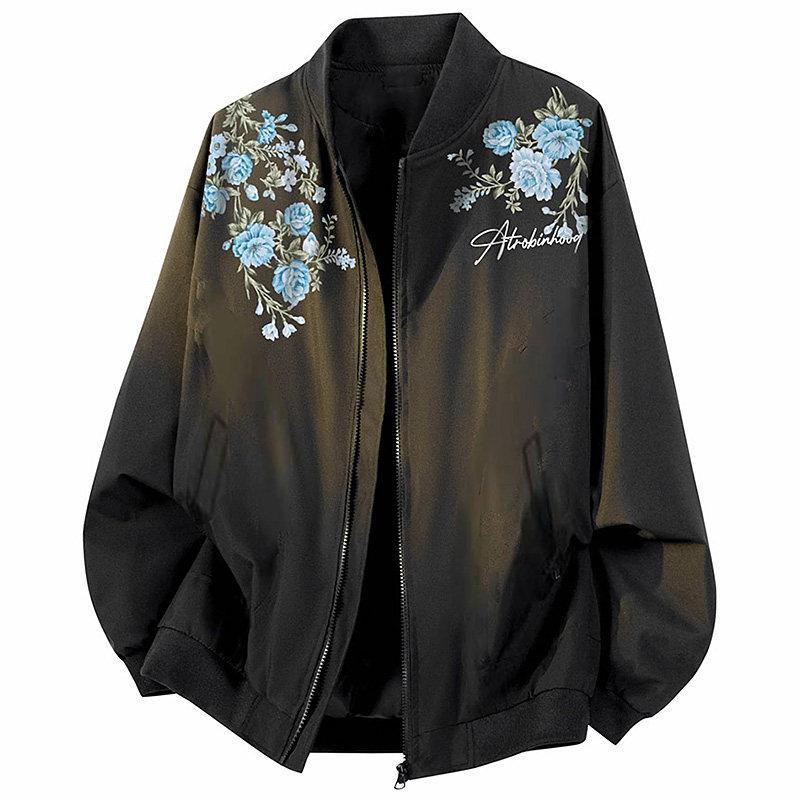 Áo bomber gió dù 2 lớp nam nữ jacket in 5D giả thêu hoa xanh atrobinhood douyin phối đồ cản nắng chố