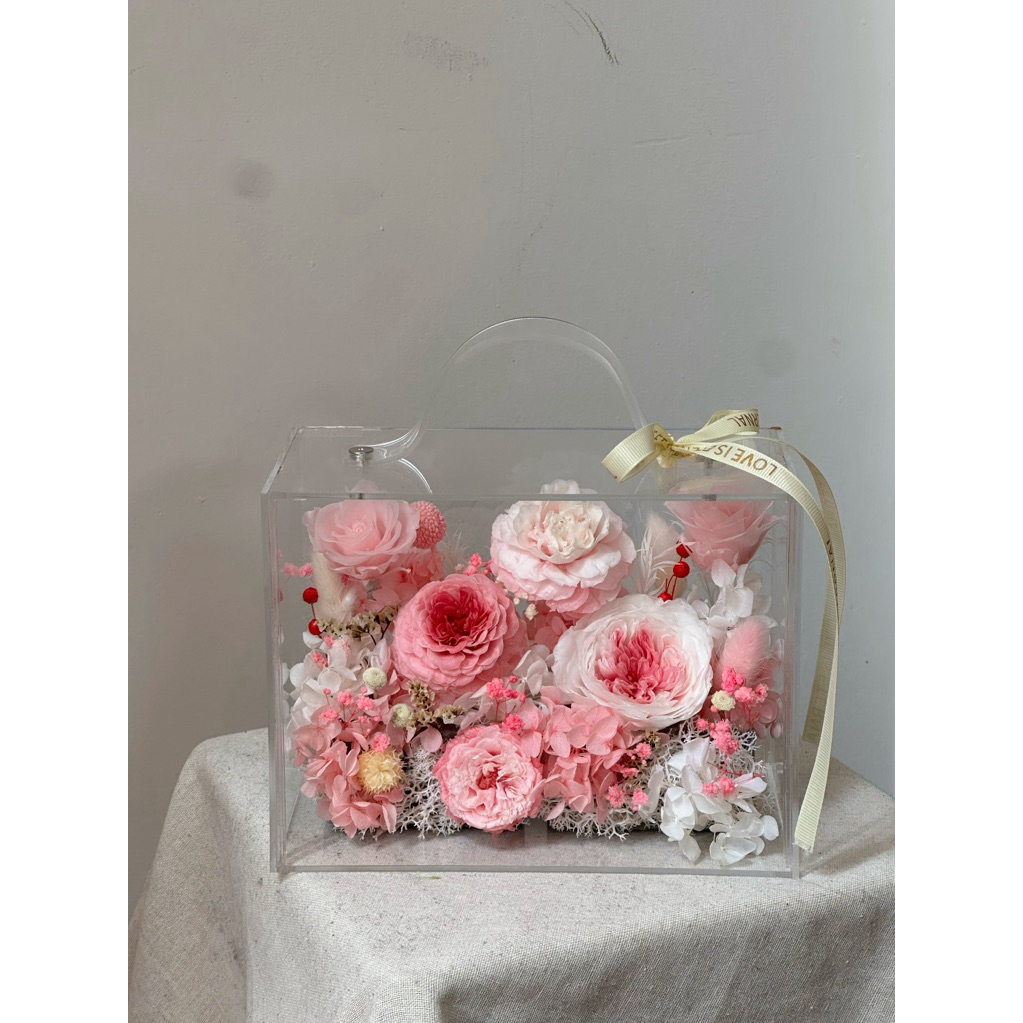 Hộp hoa khô trong suốt/ Vali hoa bất tử size 20x15x10cm
