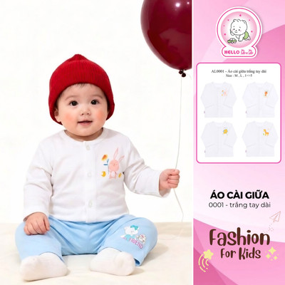 Áo cài giữa trắng tay dài 0001 (hình in ngẫu nhiên)