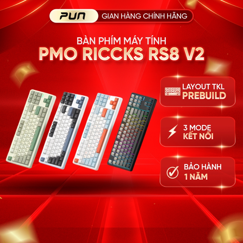 [CHÍNH HÃNG FULL VAT] RICCKS RS8 V2 - Bàn phím cơ RICCKS RS8 V2 HIFI Mạch Xuôi , RGB , 3 MODE , QMK/VIA