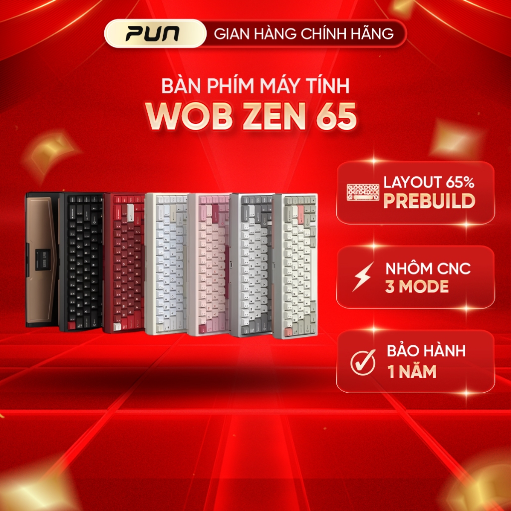 []FULL VAT - CHÍNH HÃNG] Bàn Phím Cơ Zen65 WOB nhôm CNC– RGB Rực Rỡ – Kết Nối 3 Chế Độ