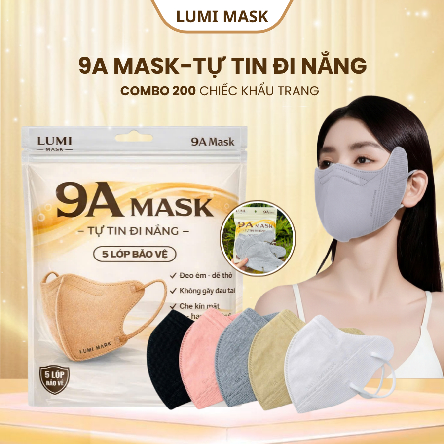 [Combo 200 cái] Khẩu Trang 9A Màu Be Lumi Mask