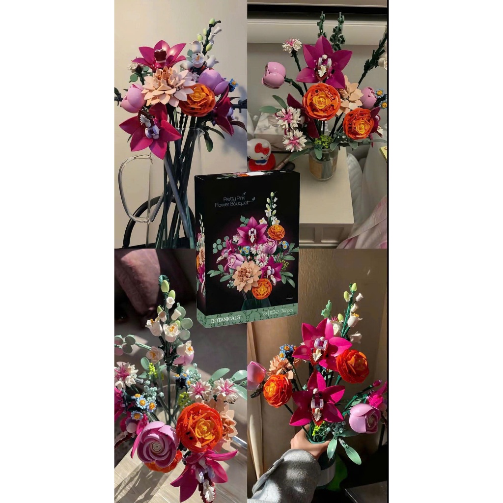 Bó Hoa LEGO Botanicals – Pretty Pink Flower Bouquet Mảnh Hoa Phong Lan Cam Trang Trí Phòng, Quà Tặng