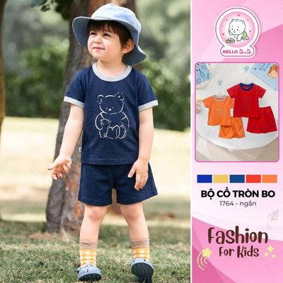 Bộ cổ tròn phối bo ngắn bé trai 1764