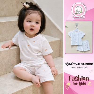 Bộ ngắn nút vai Bamboo in họa tiết 1821