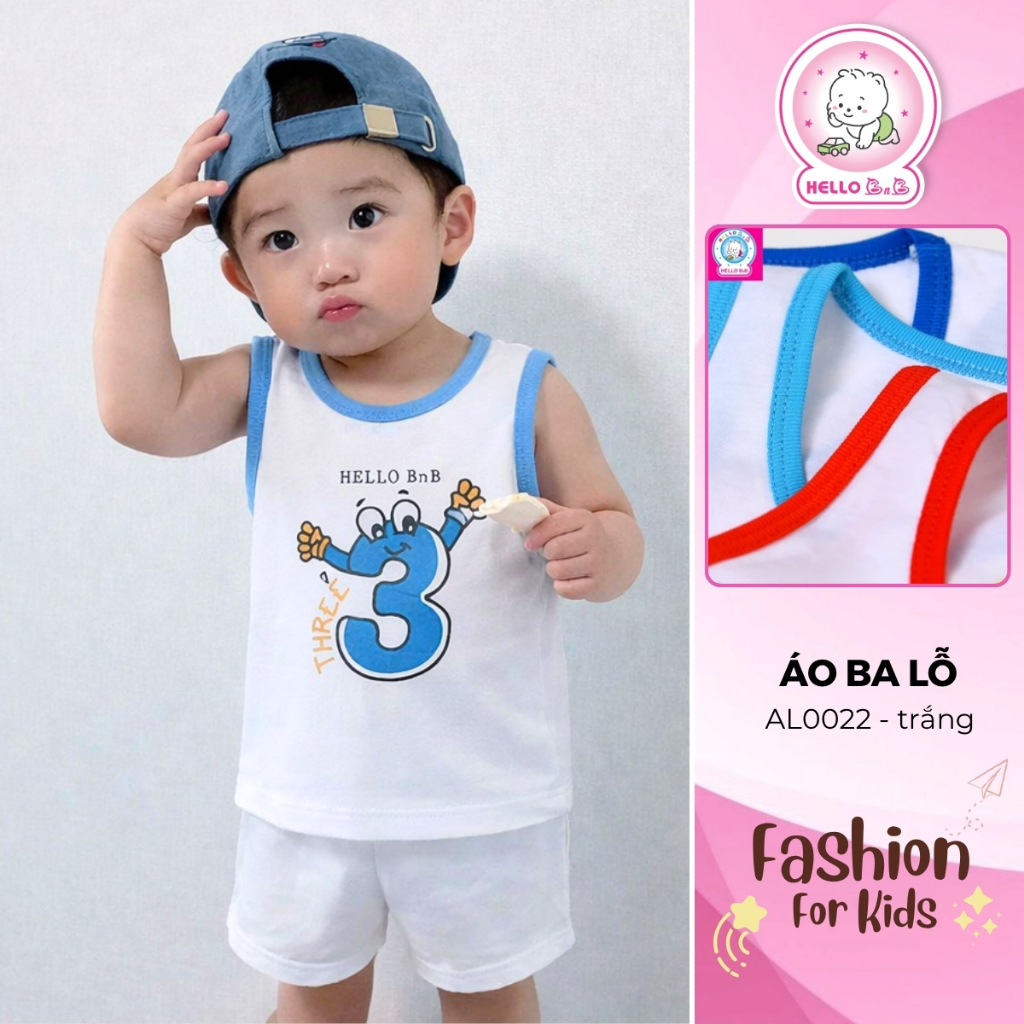 Áo 3 lỗ trắng HELLO B&B AL0022- HELLO BB (hình in ngẫu nhiên)