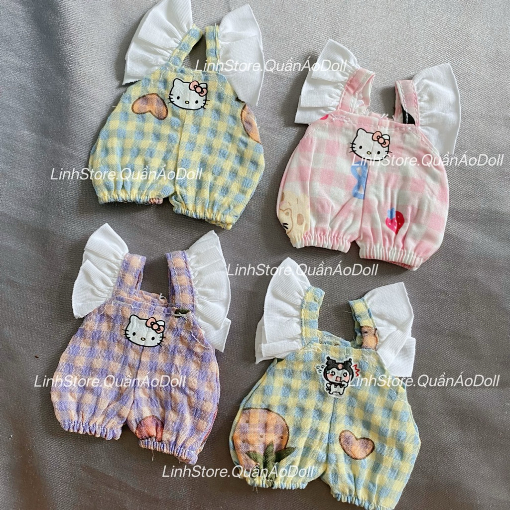 [Quần áo búp bê] BỘ LIỀN THÂN CARO TAY CÁNH DOLL 5IN