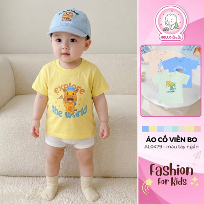 Áo cổ viền bo màu tay ngắn AL0479 (màu và hình in ngẫu nhiên)