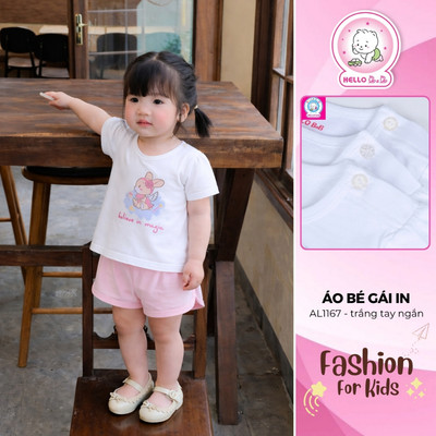 Áo trắng in bé gái tay ngắn AL1167 (Hình in ngẫu nhiên)
