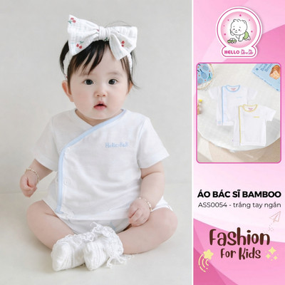 Áo bác sĩ trắng tay ngắn Bamboo ASS0054 (viền màu ngẫu nhiên)