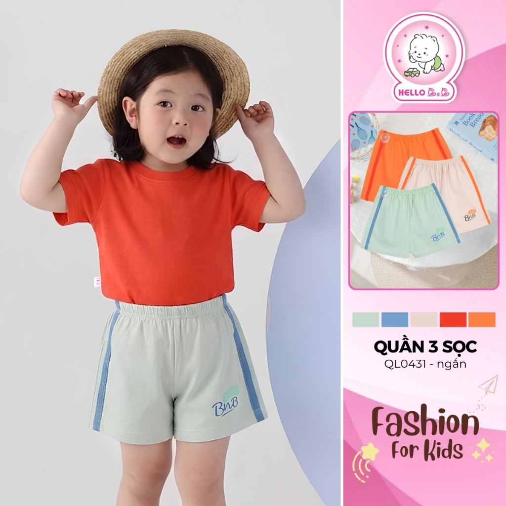 Quần 3 Sọc Ngắn HELLO B&B QL0431- HELLO BB (màu và hình in ngẫu nhiên)