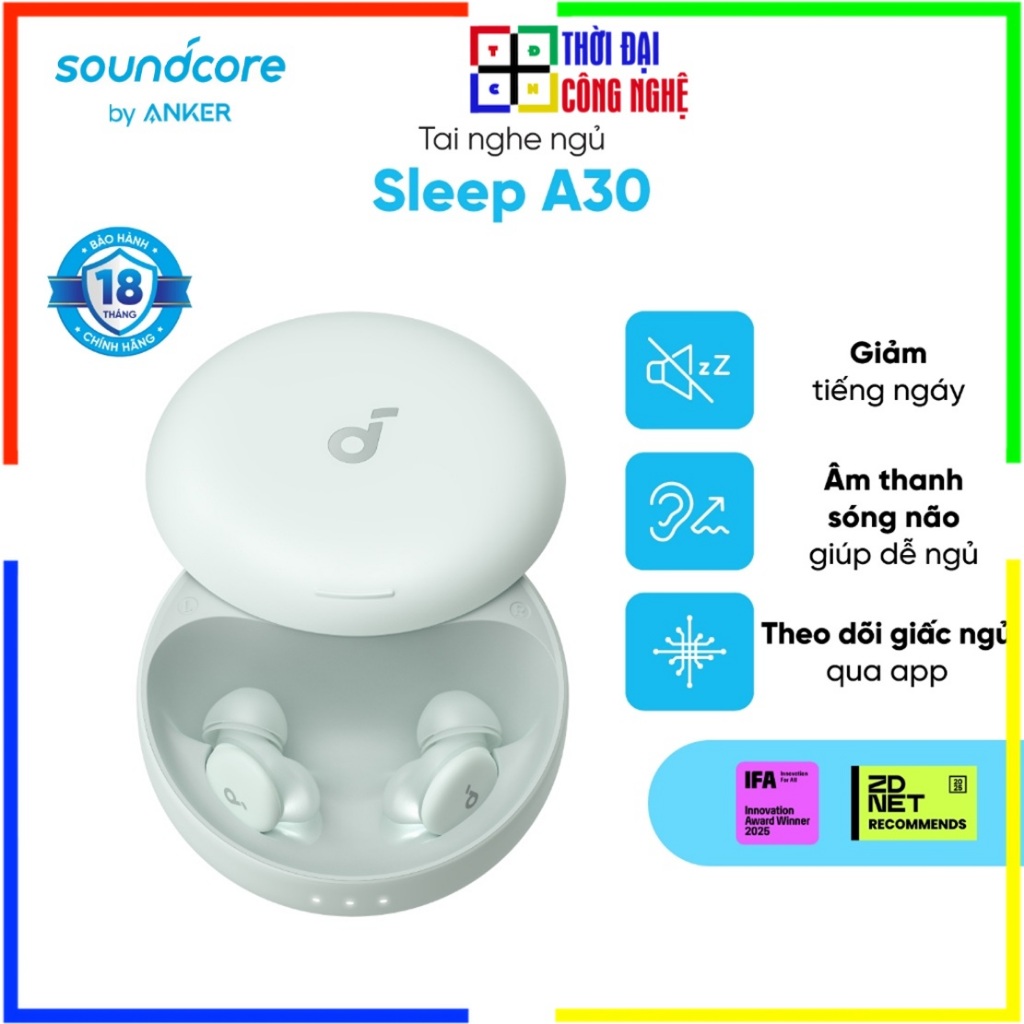 Tai nghe chống ồn ngủ Soundcore Sleep A30 | Smart ANC | Che tiếng ngáy | Ultra Comfort | Bảo hành 18