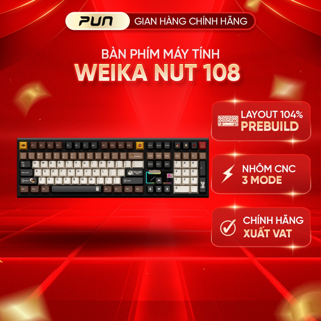 [CHÍNH HÃNG FULL VAT] Bàn phím cơ Weikav - NUT108 | Không dây | 3 Modes | Hotswap | BigBuy360 - bigbuy360.vn