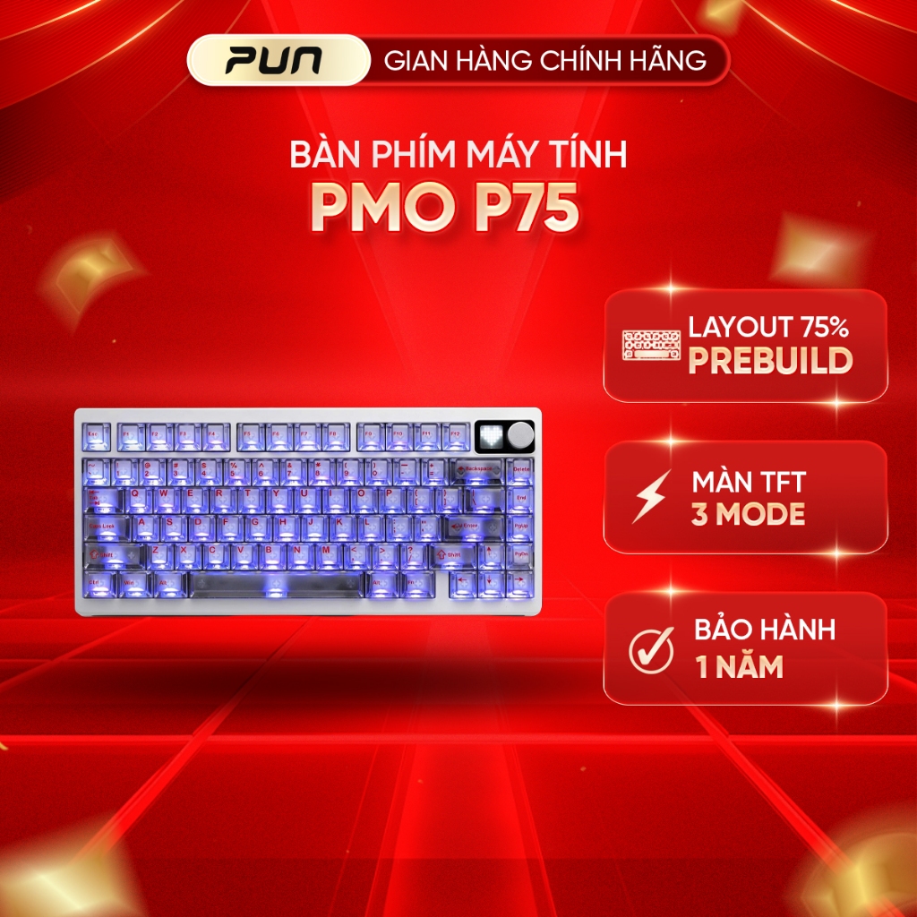 [CHÍNH HÃNG FULL VAT] Bàn phím cơ không dây PMO P75 (Layout 75%) - LED RGB Đáy & Màn hình GIF | BigBuy360 - bigbuy360.vn