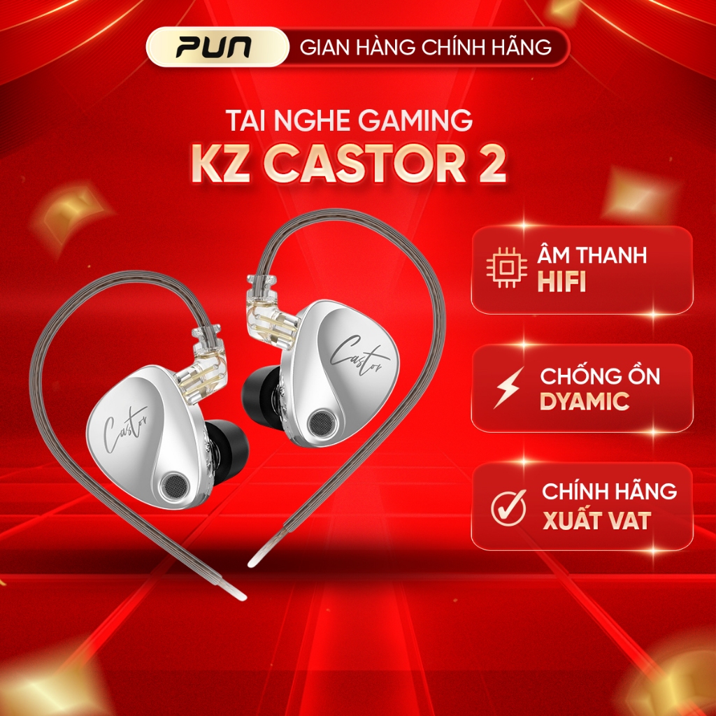 [HỎA TỐC] Tai Nghe Nhét Tai KZ Castor HIFI Dual Driver Dynamic Có 16 Chế Độ Chỉnh Âm