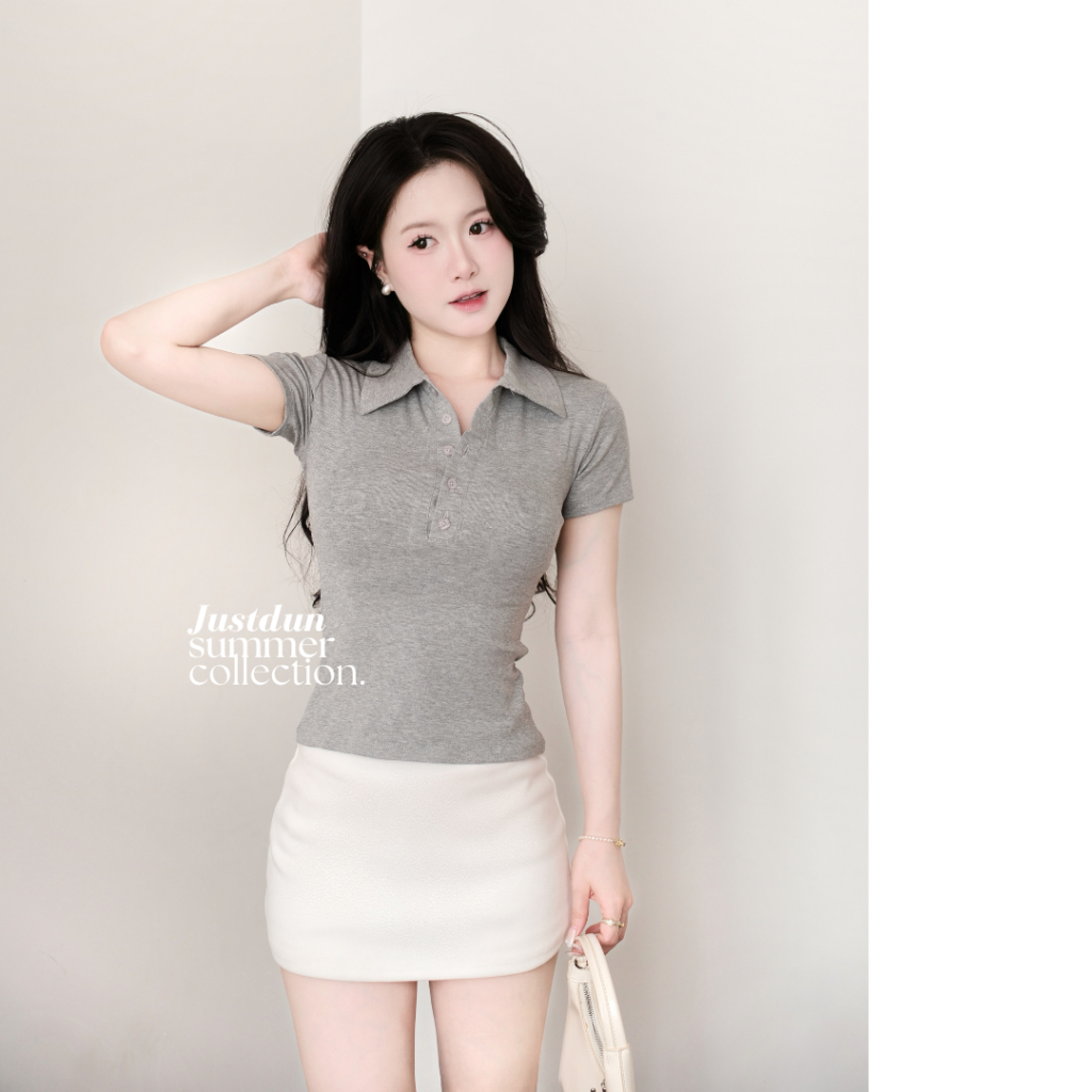 Áo Thun Nữ Polo Cộc Tay JUSTDUN A7 - Cổ Đức, Khuy Cúc, Ôm Body, Cotton Mịn, Thoáng mát, Co Giãn | BigBuy360 - bigbuy360.vn