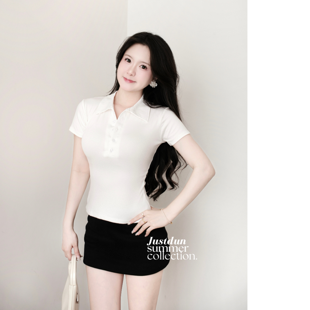 Áo Thun Nữ Polo Cộc Tay JUSTDUN A7 - Cổ Đức, Khuy Cúc, Ôm Body, Cotton Mịn, Thoáng mát, Co Giãn | BigBuy360 - bigbuy360.vn