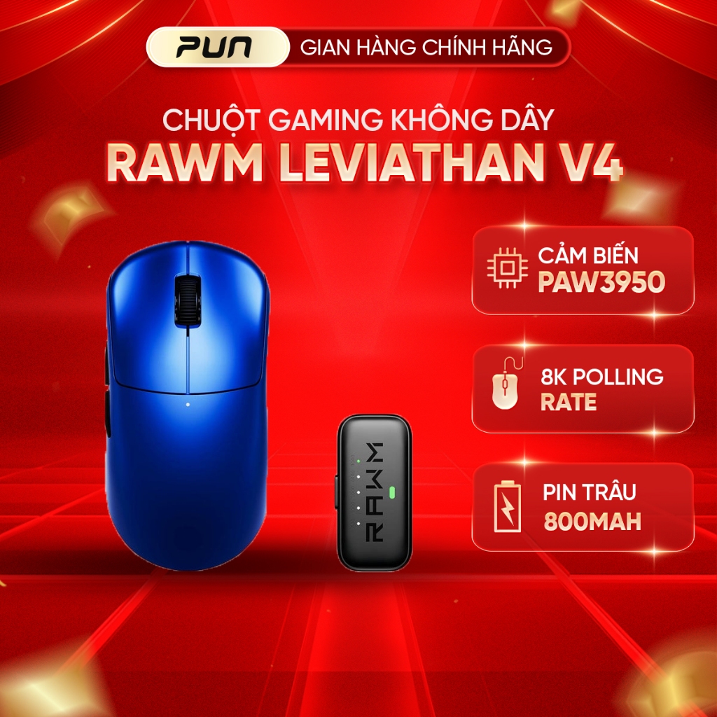Chuột Gaming RAWM Leviathan V4 – 55g, PAW3950 45K, 8K Polling, Kết Nối 2.4G/Wired | BigBuy360 - bigbuy360.vn
