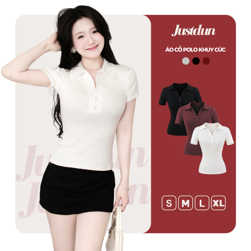 Áo Thun Nữ Polo Cộc Tay JUSTDUN A7 - Cổ Đức, Khuy Cúc, Ôm Body, Cotton Mịn, Thoáng mát, Co Giãn | BigBuy360 - bigbuy360.vn