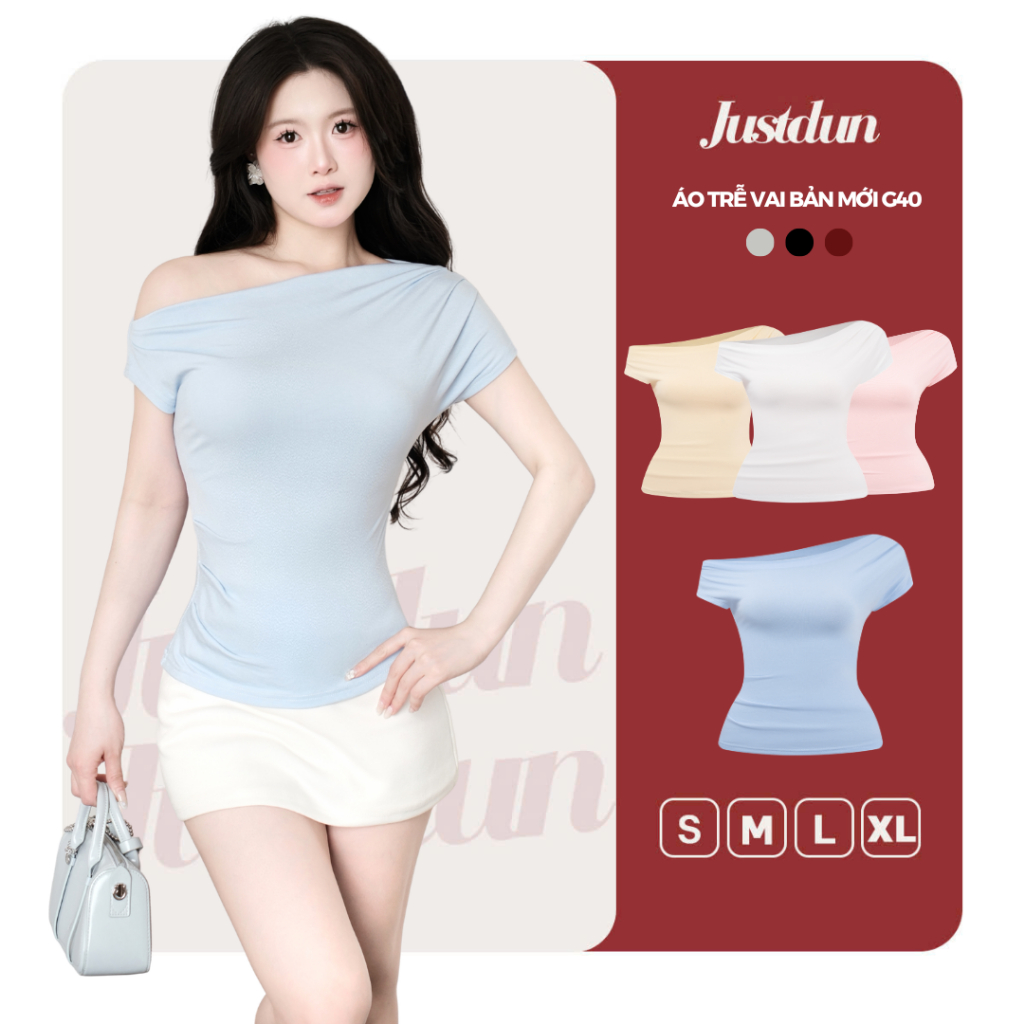 Áo Trễ Vai Nữ Thắt Eo Tôn Dáng Basic JUSTDUN Lệch Vai Tiểu Thư - G40 | BigBuy360 - bigbuy360.vn