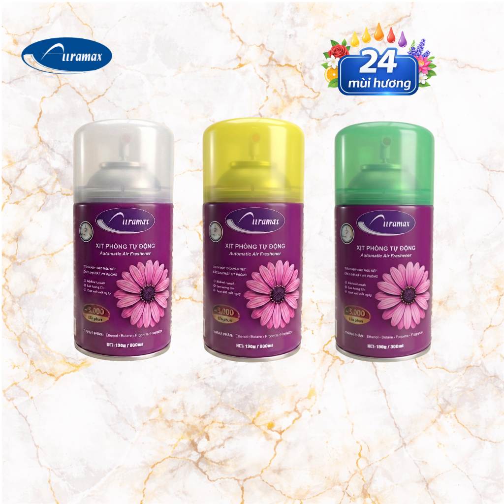 Combo Lõi nước hoa xịt thơm phòng Auramax 300ml hương thông dụng (Bộ 3 chai)