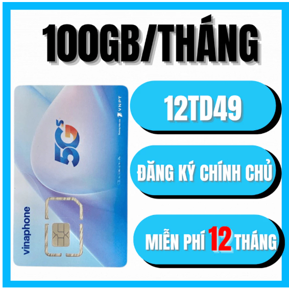 ⚡ SIM 5G VINAPHONE 12TD49 – 100GB/THÁNG, TRỌN GÓI 12 THÁNG – SIM HẢI DUNG ⚡