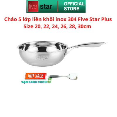 Chảo Inox 304 sâu lòng đáy đúc liền khối 5 lớp Fivestar Plus đủ size 20cm - 30cm  -  Dùng Được Nhiều Loại Bếp