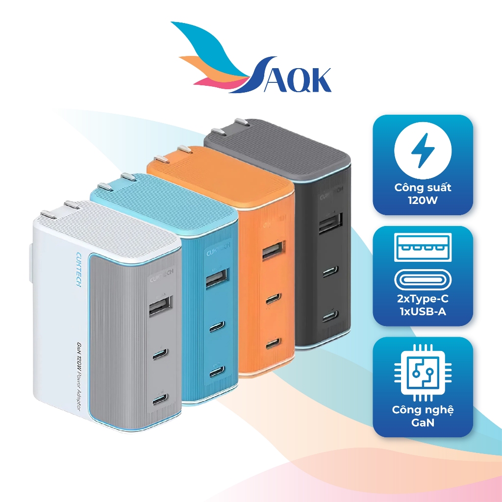 Cốc sạc Cuktech GaN 1USB 2Type-C 120W PD3.0 AD1003 - Hàng chính hãng