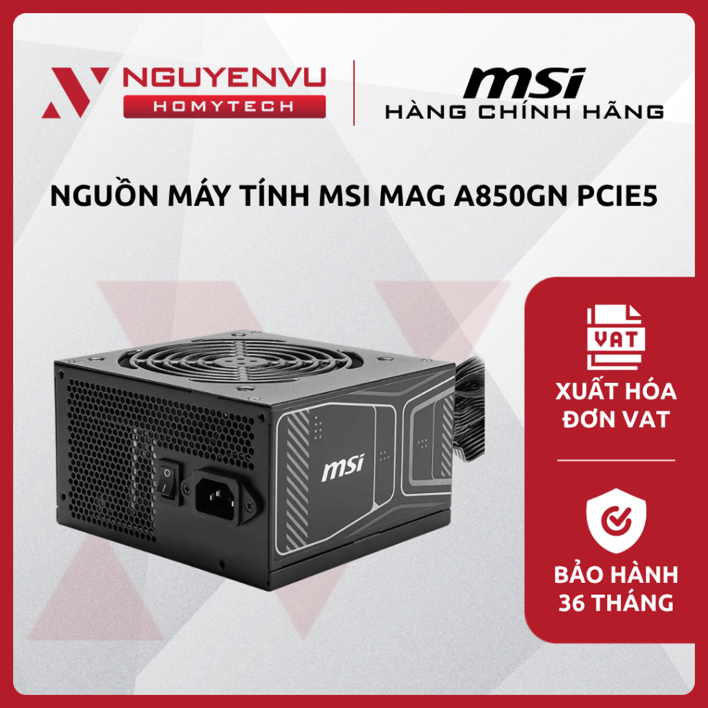 [Full VAT] Nguồn máy tính MSI MAG A850GN PCIE5 - 850W - 80 Plus Gold - Cáp liền - CHÍNH HÃNG
