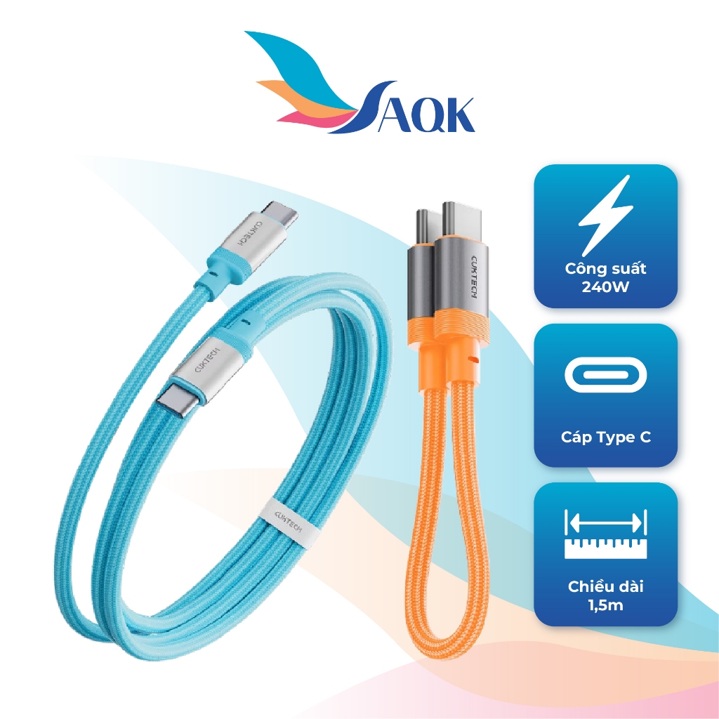 Cáp USB Type-C to Type-C Cuktech 6A 240W 15cm CTC615S/1.5m CTC615W - Hàng chính hãng