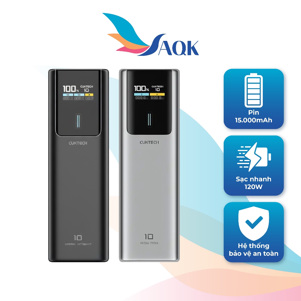 Sạc dự phòng Cuktech Power Bank 10 Plus 1USB 2Type-C 120W 15000mAh PB150P - Hàng chính hãng