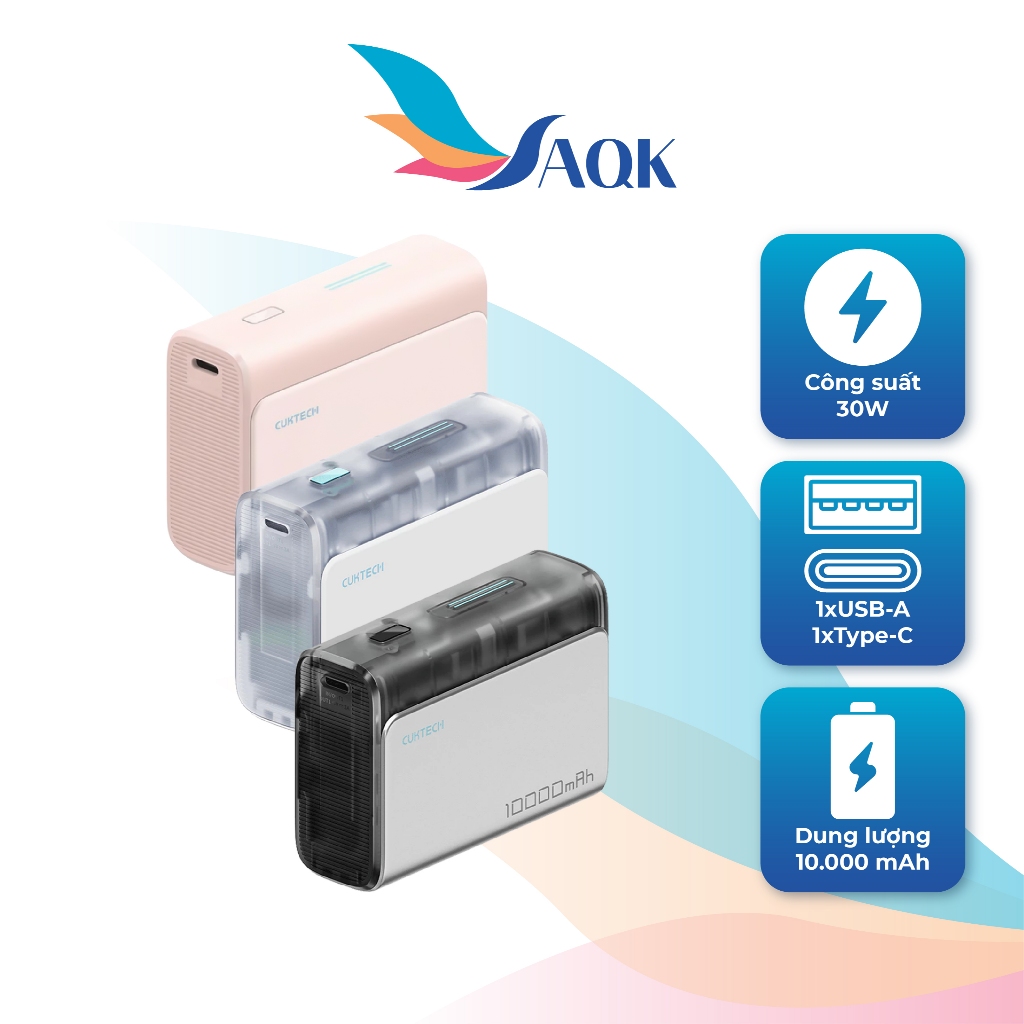 Sạc dự phòng Cuktech 1USB 1Type-C 30W 10000mAh PB100S - Hàng chính hãng