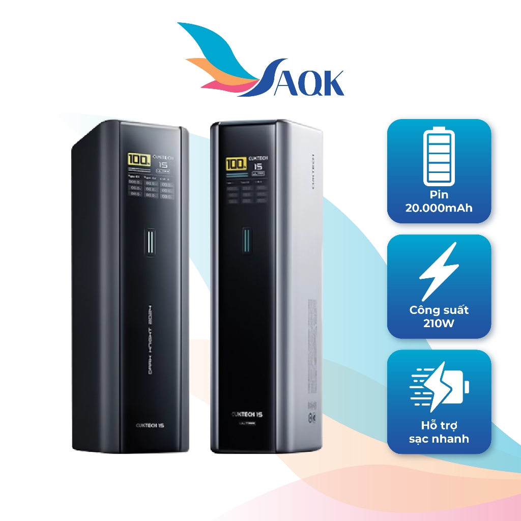 Sạc dự phòng Cuktech Power Bank 15 Ultra 1USB 2Type-C 100W 20000mAh PB200 - Hàng chính hãng