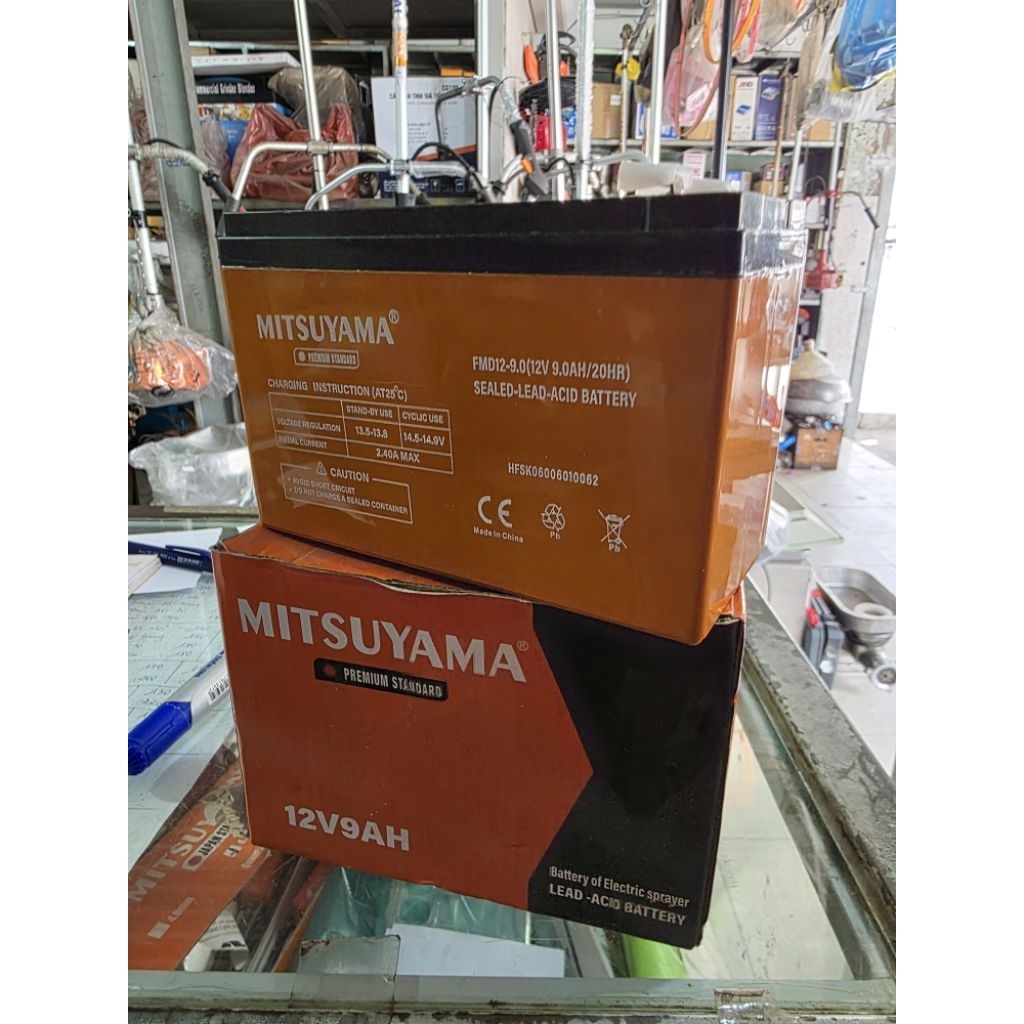 Bình ắc quy 12V 9AH, dùng cho máy phun xịt thuốc chạy điện sạc. Thương hiệu Mitsuyama