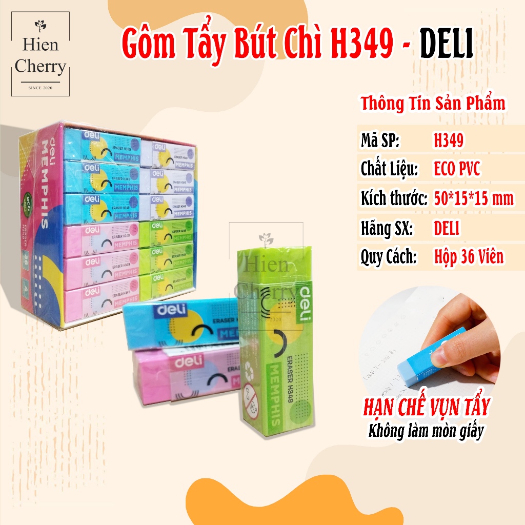 Gôm Tẩy DELI, Gôm Tẩy Bút Chì Siêu Sạch, Không Bụi, Không Mòn Giấy - Hiền Cherry's Shop
