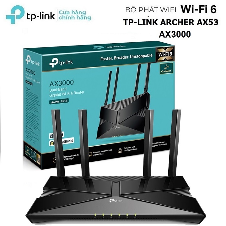 Bộ Phát Wifi 6 TPLink Archer AX53 Chuẩn Wifi 6 Gigabit băng tần kép AX3000 - Bảo Hành 24 Tháng
