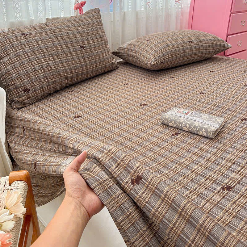 (1 ga giường 2 vỏ gối) Bộ Ga Gối Đũi Dệt Tơ Tre Sọc Pastel – Ga Giường Mềm Mát Thoáng Khí, Thấm Hút 