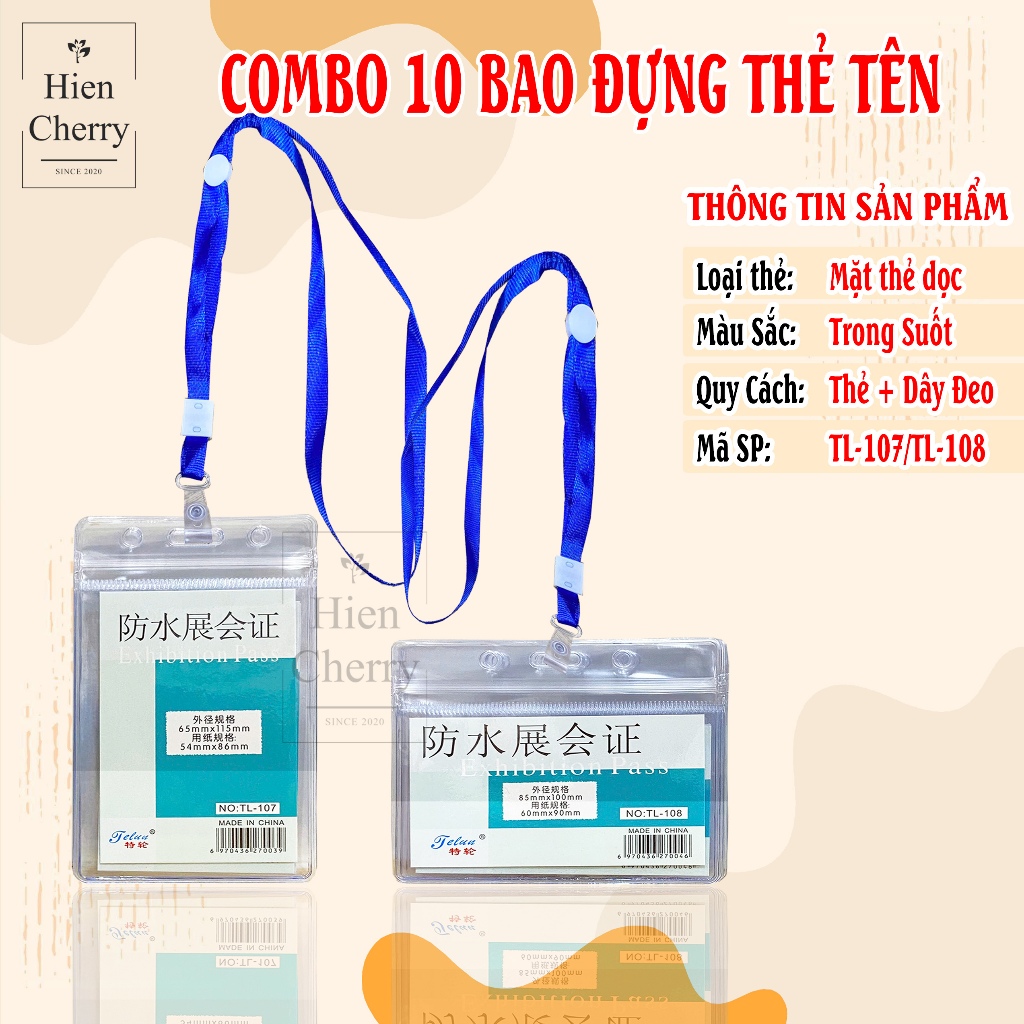 Combo 10 Thẻ Đeo Bảng Tên Nhựa Trong Suốt, Kèm Dây Đeo - Hiền Cherry's Shop