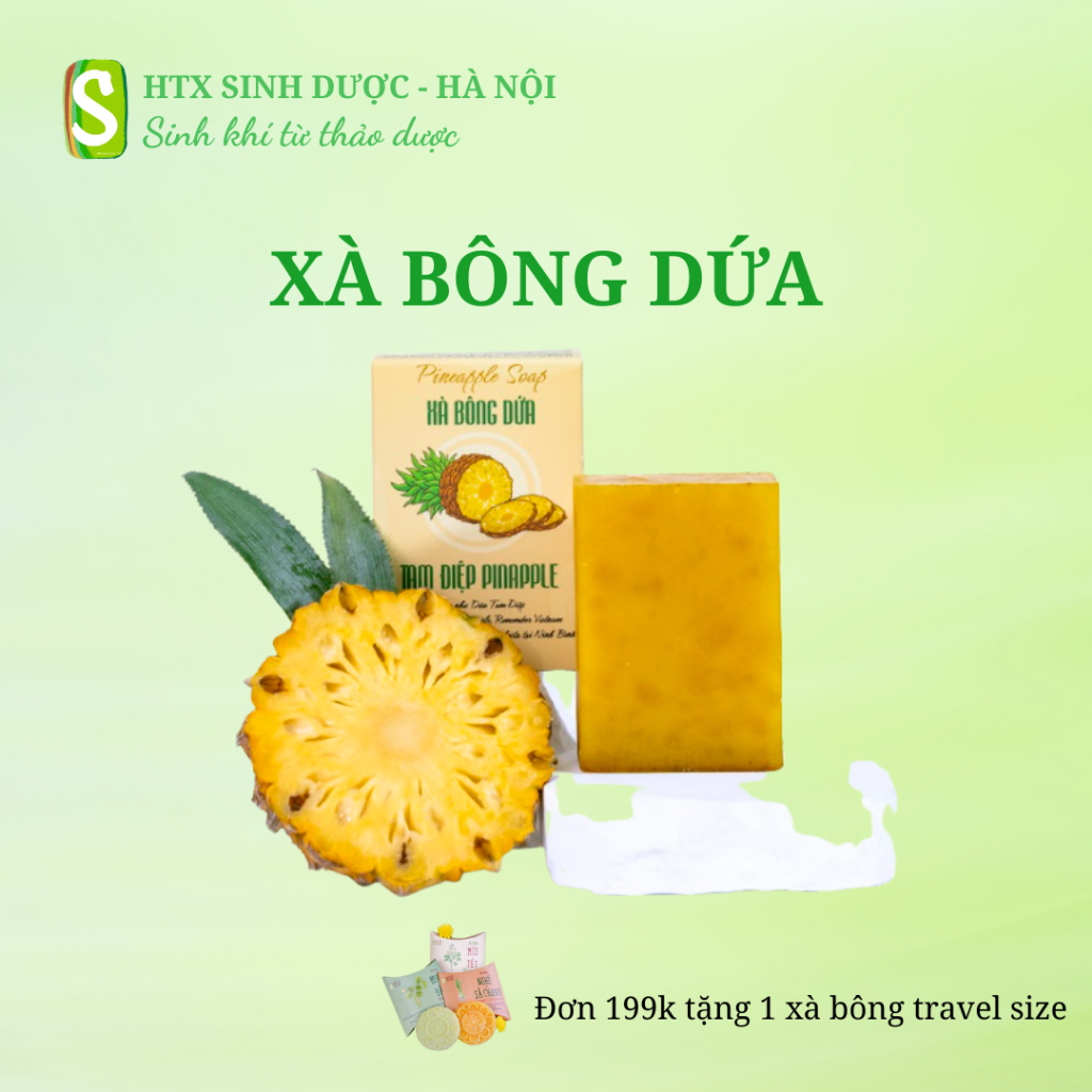 Xà bông Dứa HTX Sinh Dược - giàu vitamin C, enzyme bromelain, và AHA hỗ trợ sáng da, giảm mụn