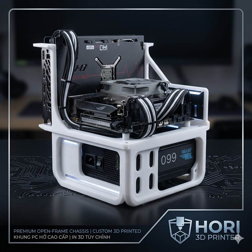 khung vỏ máy tính hỗ trợ main itx, bộ khung nhựa cố định nguồn và main