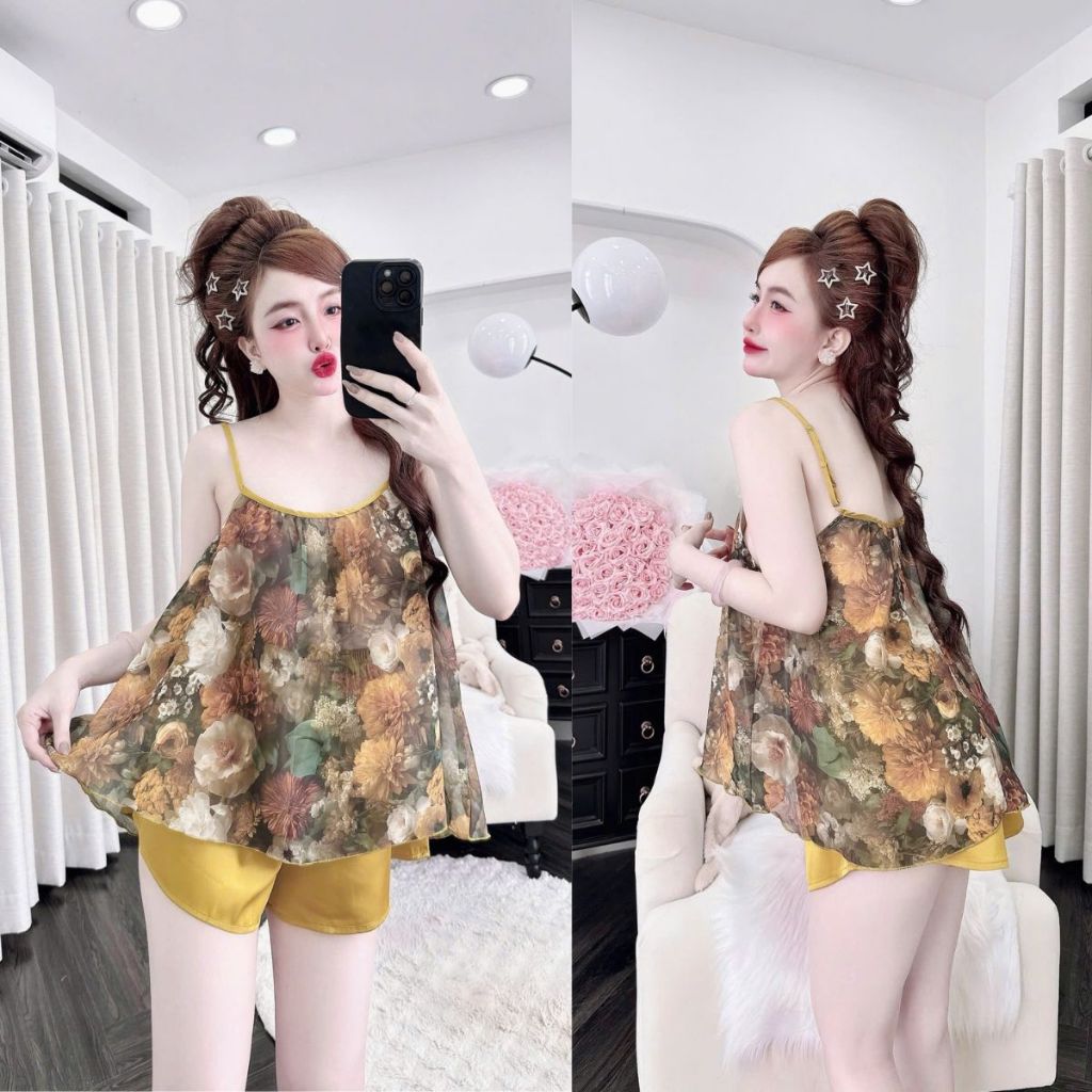 Đồ ngủ nữ BIGSIZE MIKY, Đồ ngủ sexy lụa Chiffon phối Latin cao cấp mềm mại xinh xắn <70kg M24 | BigBuy360 - bigbuy360.vn