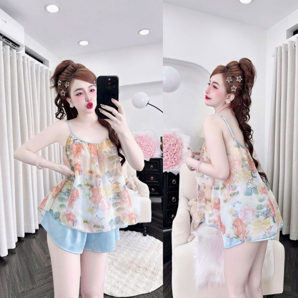 Đồ ngủ nữ BIGSIZE MIKY, Đồ ngủ sexy lụa Chiffon phối Latin cao cấp mềm mại xinh xắn <70kg M24 | BigBuy360 - bigbuy360.vn