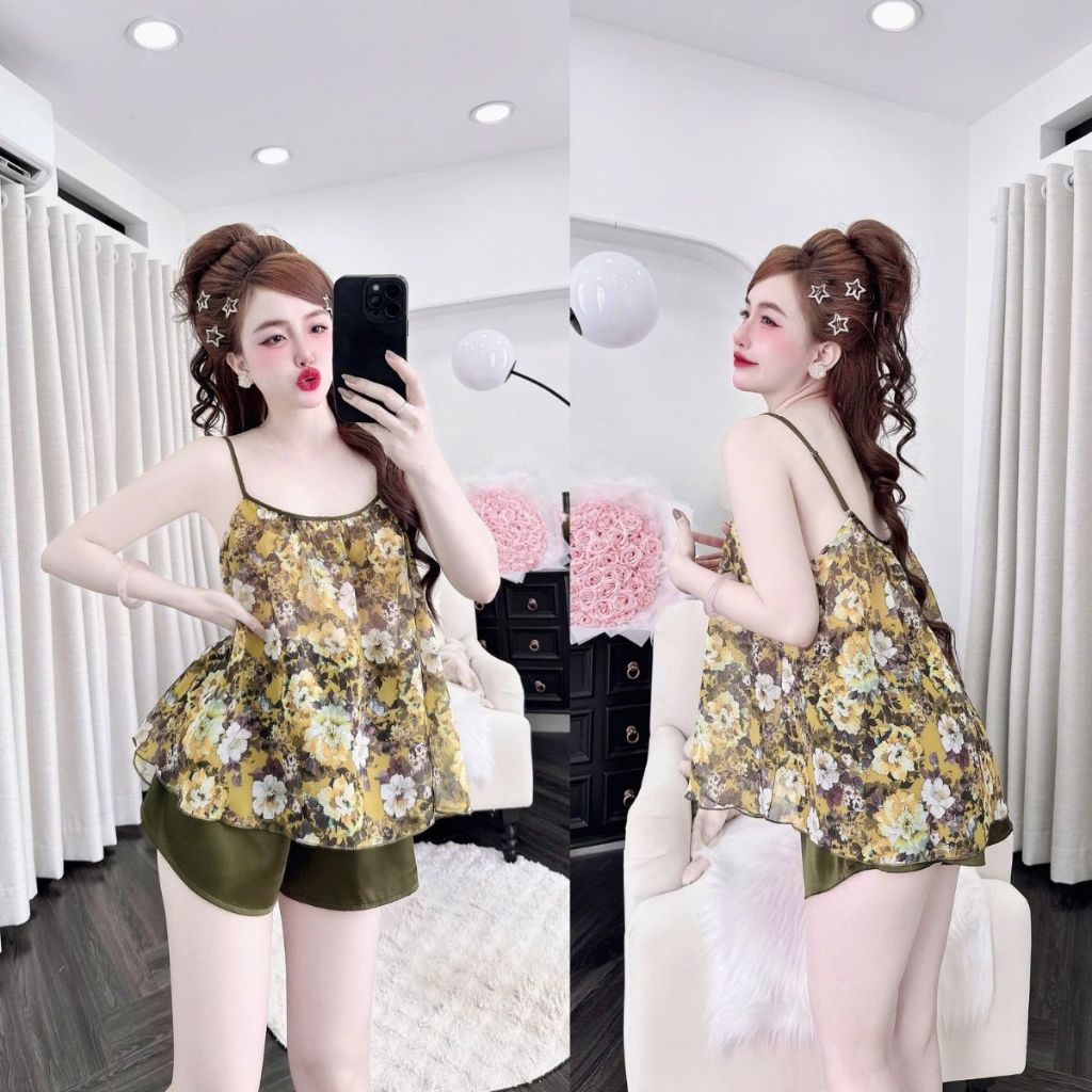 Đồ ngủ nữ BIGSIZE MIKY, Đồ ngủ sexy lụa Chiffon phối Latin cao cấp mềm mại xinh xắn <70kg M24 | BigBuy360 - bigbuy360.vn