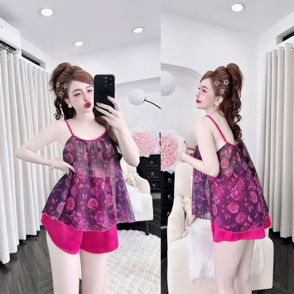 Đồ ngủ nữ BIGSIZE MIKY, Đồ ngủ sexy lụa Chiffon phối Latin cao cấp mềm mại xinh xắn <70kg M24 | BigBuy360 - bigbuy360.vn